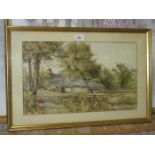 S MAURICE JONES, FRAMED WATERCOLOUR DEPICTING A COUNTRY COTTAGE SCENE,