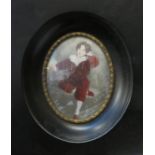 OVAL VICTORIAN MINIATURE PORTRAIT WITHIN EBONISED AND GLAZED FRAME,