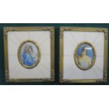 PAIR OF PRETTY OVAL PORTRAITS WITHIN IVORY EFFECT AND GILT FRAMES
