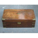 GOOD QUALITY 19th BRASS BOUND ROSEWOOD WRITING SLOPE WITH RED LEATHER INSERT AND BRASS CAMPAIGN