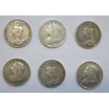 PARCEL OF SIX LATE 19th SILVER CROWNS