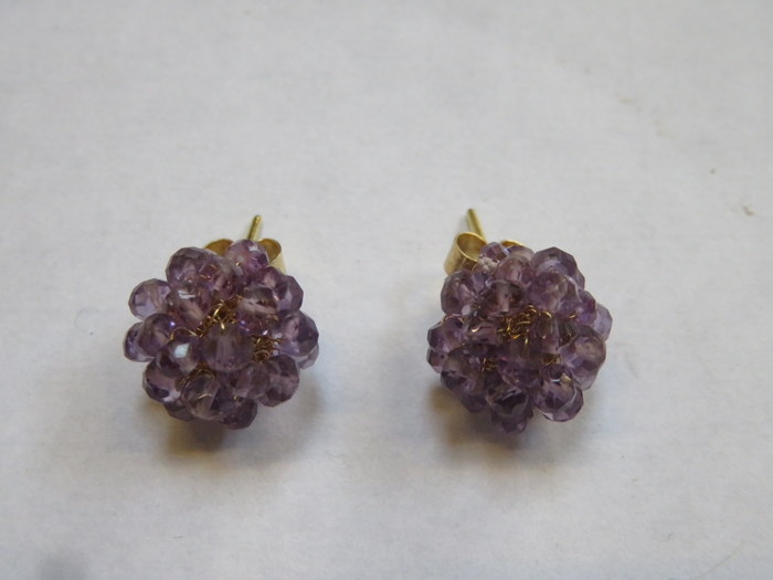 PAIR OF 18ct GOLD AND AMETHYST EARRINGS