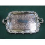 DECORATIVE SILVER PLATED TWO HANDLED SERVING TRAY