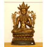 A large Tibetan temple size gilt bronze figure of a seated Bodhisattva, H. 100cm.