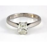 An 18ct white gold oval cut diamond solitaire ring, approx. 0.75ct (O).