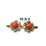 A Victorian yellow and white metal (tested high carat gold and silver) coral and diamond set bar