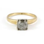 A 14ct yellow gold diamond set solitaire ring, approx. 1ct, (K.5).