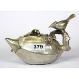 A Chinese silver plated bronze teapot, L. 20cm, H. 13cm.