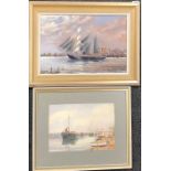 A framed oil on canvas by Arthur Good of a Thames River scene, together with a framed marine