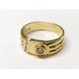 A gentleman's 14ct yellow gold (stamped 14k and 585) diamond set ring, (M).