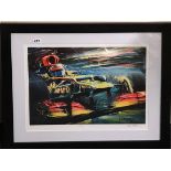 A limited edition 10/100 pencil signed print of formula racing entitled Kimi by Brian Patterson.