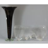 A large black glass vase and an unusual glass flower arranger, H. 44cm.