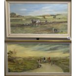 Two 1970's framed oils on board of country scenes signed S. Clark, S. 91cm x 49cm.