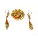 A pair of Victorian yellow metal (tested high carat gold) coral set earrings and a Victorian