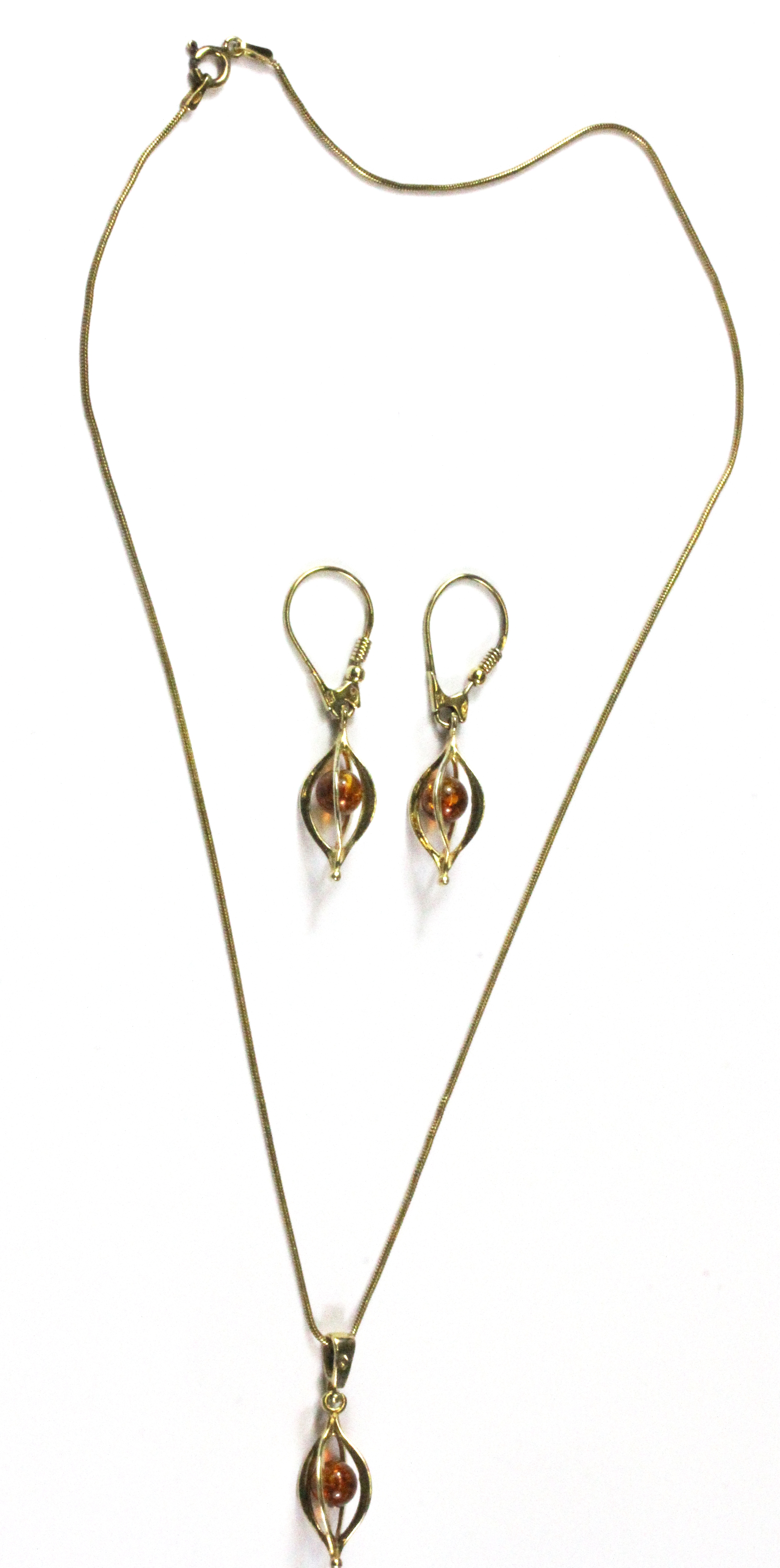 A 925 silver gilt faux amber set necklace and matching pair of earrings. - Image 2 of 2