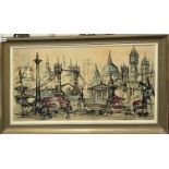 A framed 1960's print of London, 64 x 407cm.