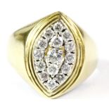 A gentleman's 18ct yellow gold diamond set ring, (Q).