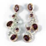 A pair of Hana Maae designer 925 silver gilt earrings set with amethyst and tourmalines, L. 4cm.