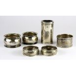 Six hallmarked silver napkin rings.