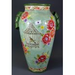 A large hand painted ceramic vase, H. 49cm.