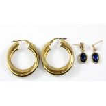 Two pairs of 9ct yellow gold earrings.