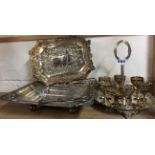 Two Victorian silver plated bread baskets and an egg cup stand.