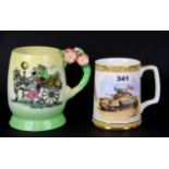 A Carlton ware musical tankard and a Gulf War commemorative tankard, tallest H. 16cm.