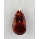 A white metal mounted banded agate pendant and chain, L. 4.4cm.