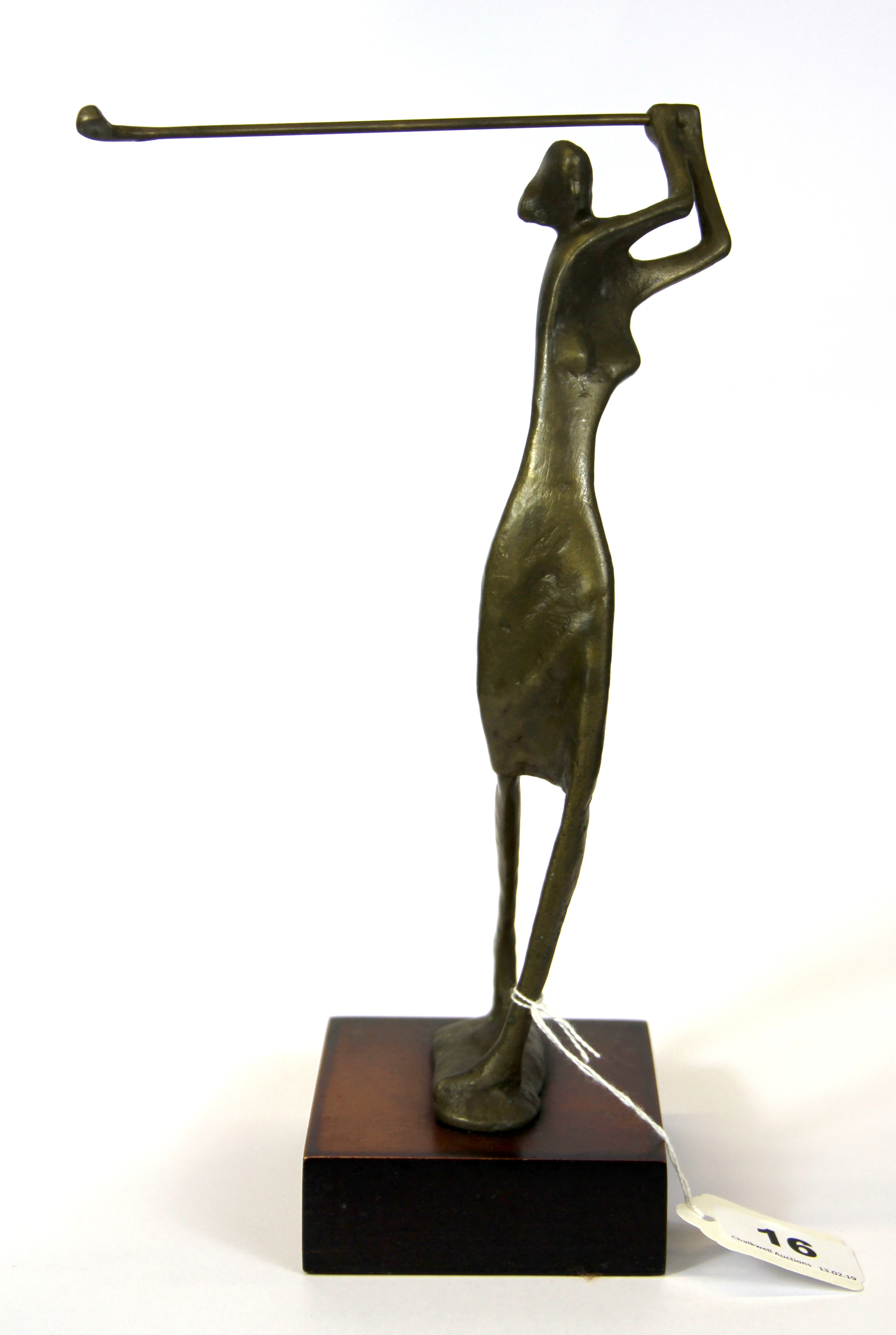 A contemporary Bronzart sculpture of a female golfer on a composition base, H. 28cm.