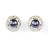 A pair of 925 silver black pearl set earrings, (missing butterflies).