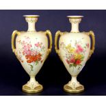 A pair of Royal Worcester blush ivory vases, H. 21cm.