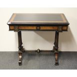 An early 19th Century ebonised and burr walnut veneered side table, W. 87 H. 75cm.