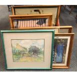 A framed Sheila Appleton watercolour and a quantity of framed prints.