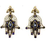 A pair of 925 silver gilt stone set drop earrings, L. 3.5cm.