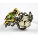 A 925 silver gilt opal and peridot set ring, (R).