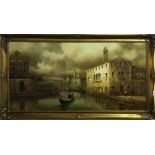 A large gilt framed oil on canvas of Venice signed I. Costello, framed size. 134 x 74cm.