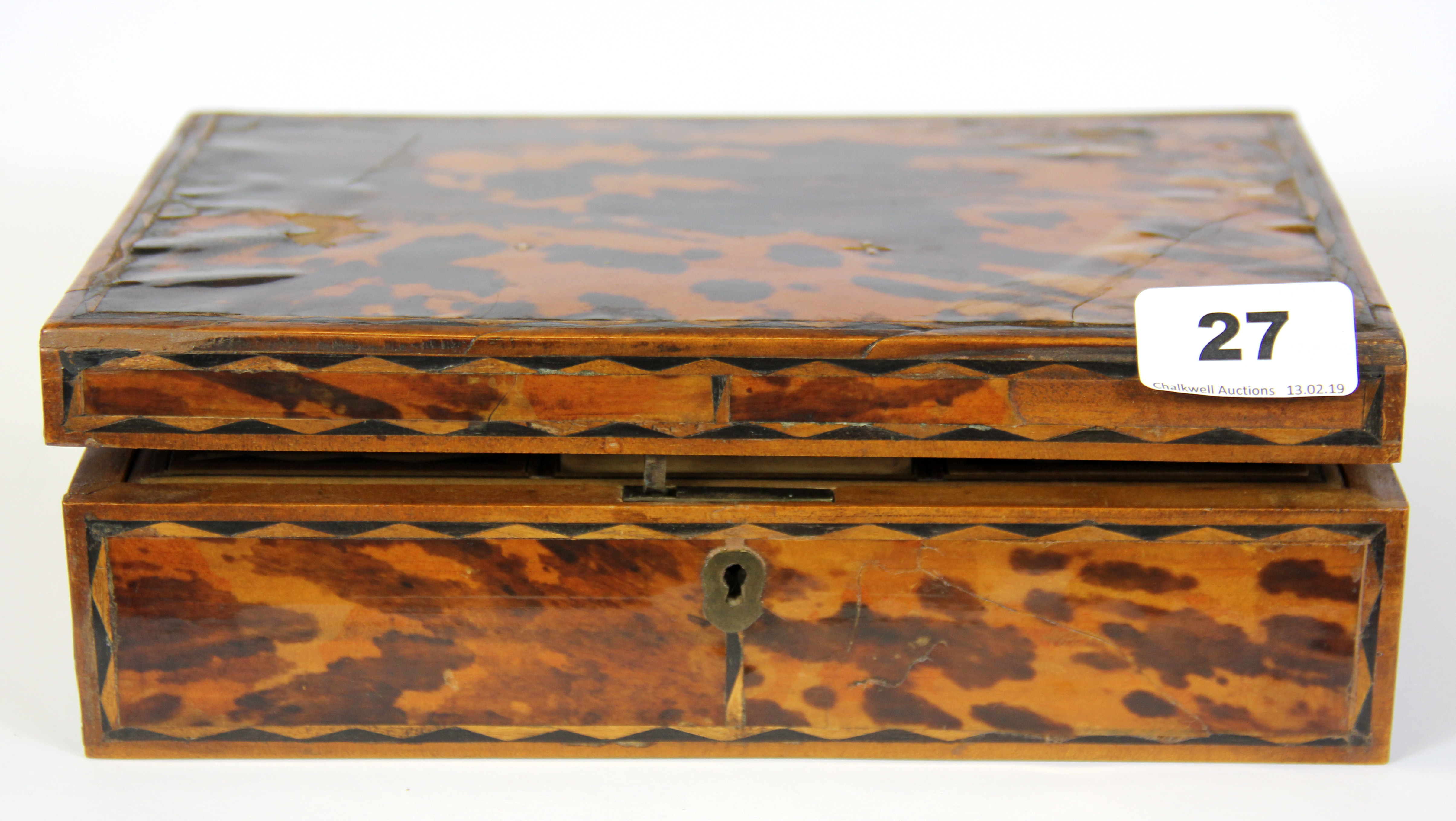 A 19th Century tortoise shell veneered workbox, 24 x 16 x 8cm. - Image 3 of 3