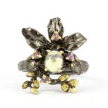 A Hana Maae designer 925 silver gilt ring set with opal and amethyst, (P).