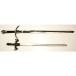 Two large decorative steel swords, largest. 132cm.