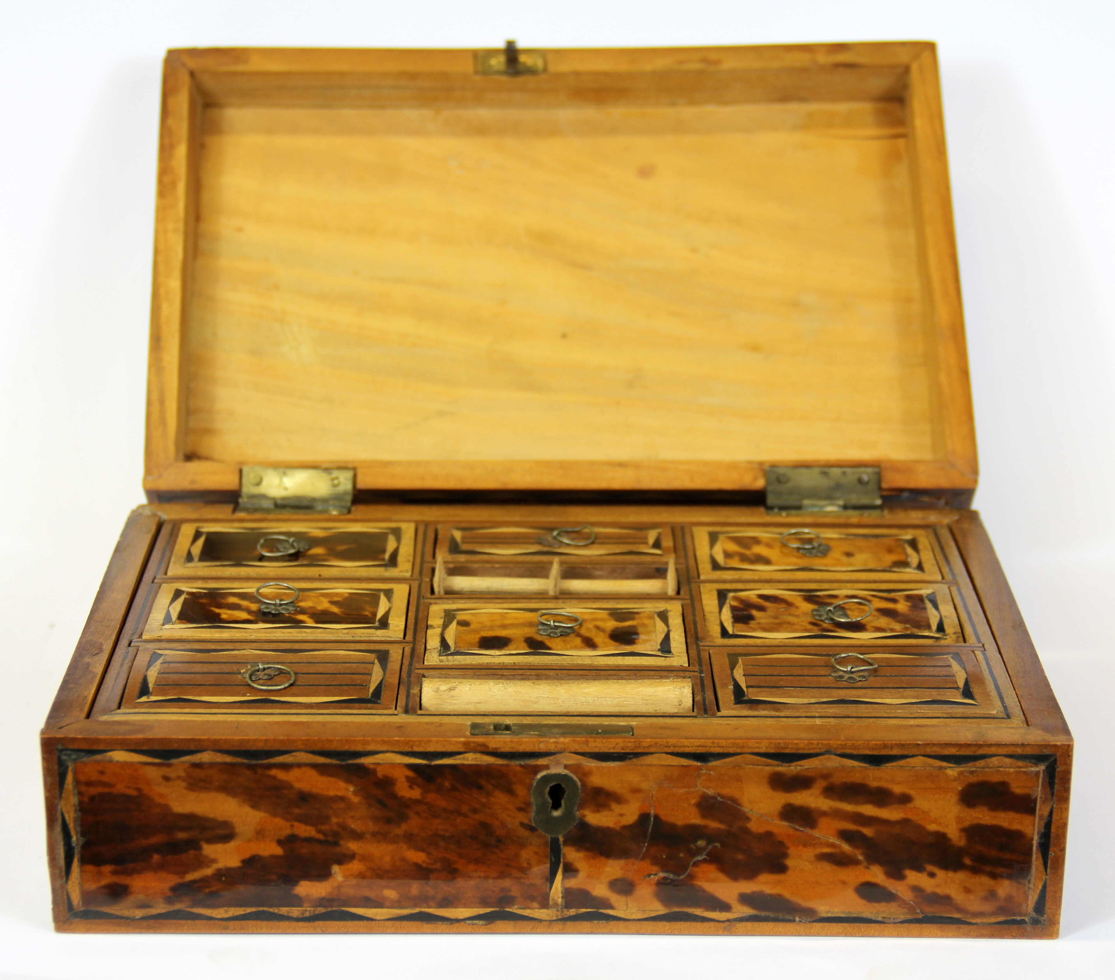 A 19th Century tortoise shell veneered workbox, 24 x 16 x 8cm. - Image 2 of 3