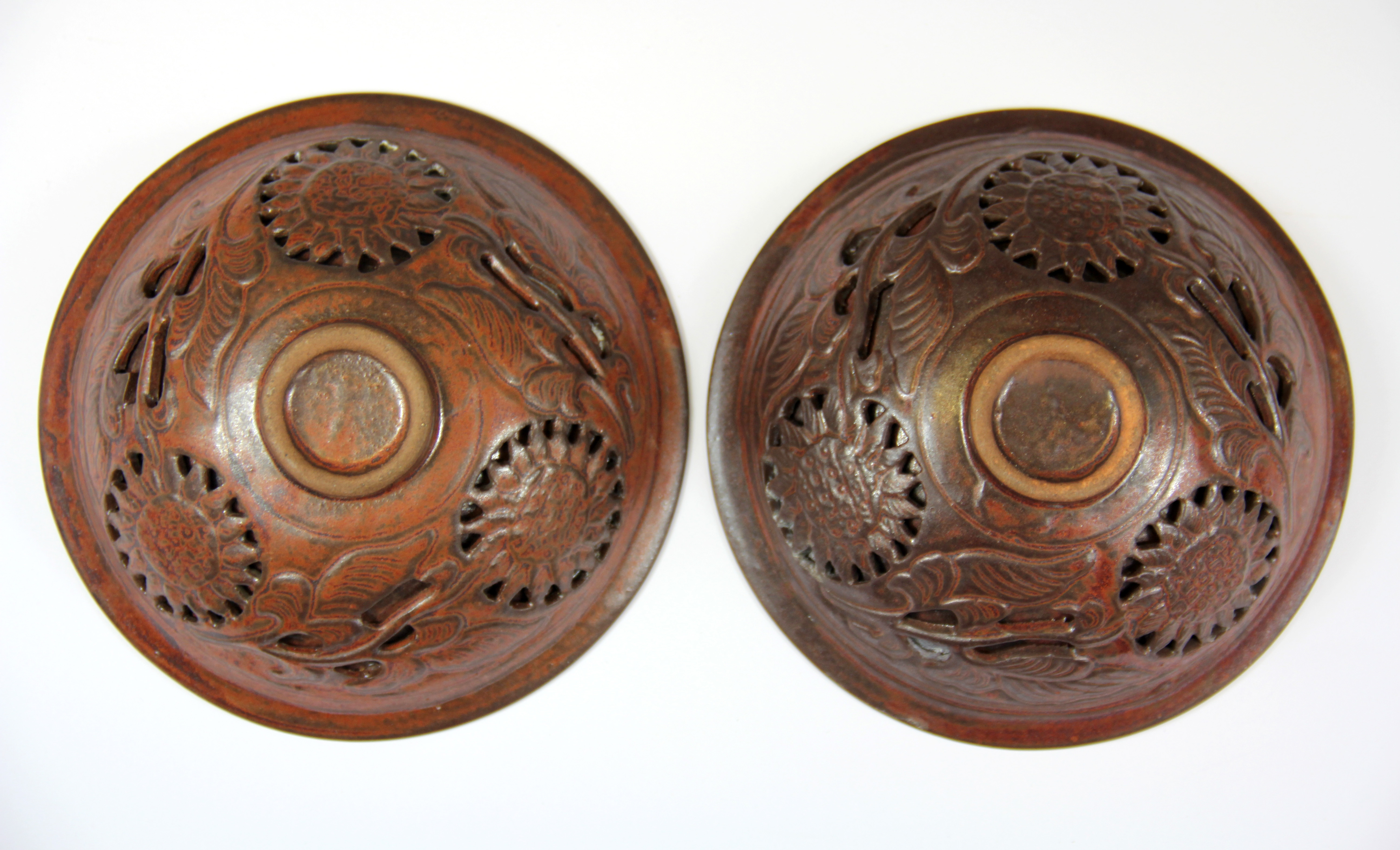 A pair of rare Chinese relief decorated and double skinned porcelain bowls, both decorated with - Image 2 of 2