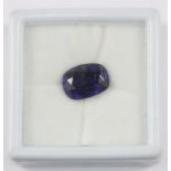 An unmounted synthetic sapphire, approx. 7.5ct, 1.2 x 0.8 x 0.6cm.