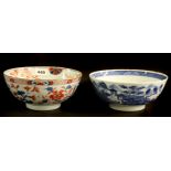 Two 18th Century Chinese hand painted porcelain bowls, Dia. 23cm. Both slightly A/F.