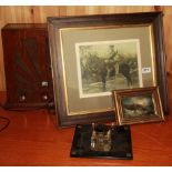 A framed First World War photograph, framed size. 49 x 44cm together with a small framed picture.
