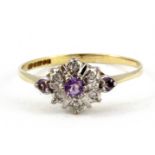 A 9ct yellow and white gold amethyst and diamond set cluster ring, (N).