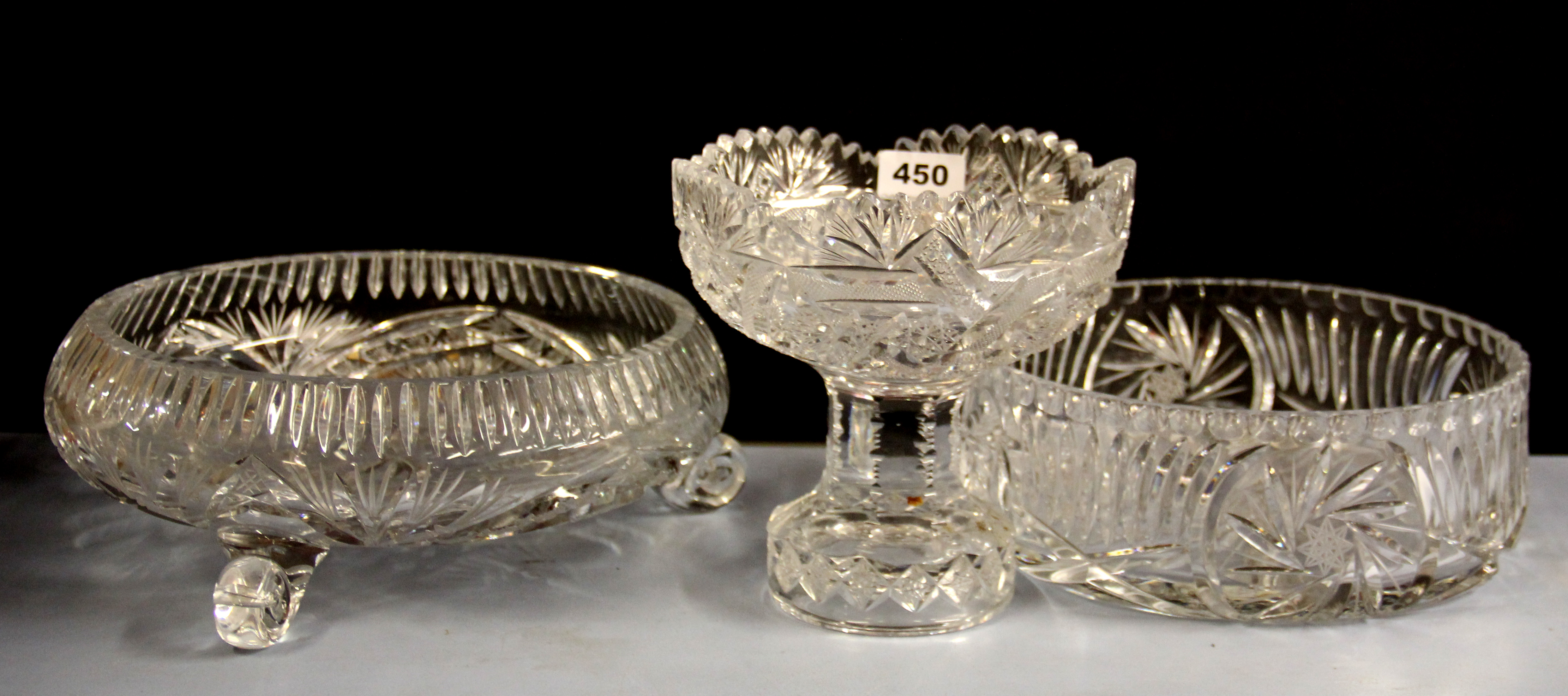 Three heavy cut crystal bowls, largest Dia. 30cm.