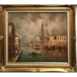 A gilt framed oil on canvas of a Venice canal scene signed I. Costello, framed size 77 x 67cm.