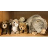 Five Steiff animal figures, largest L. 30cm.