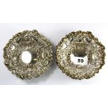 Two heavy quality hallmarked silver pierced dishes, D. 13cm, Weight. 182g.