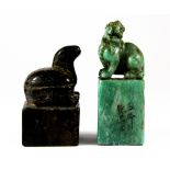 Two Chinese carved soapstone seals, largest 8cm.